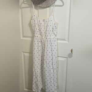 LOFT White Dress with Navy Polka Dots